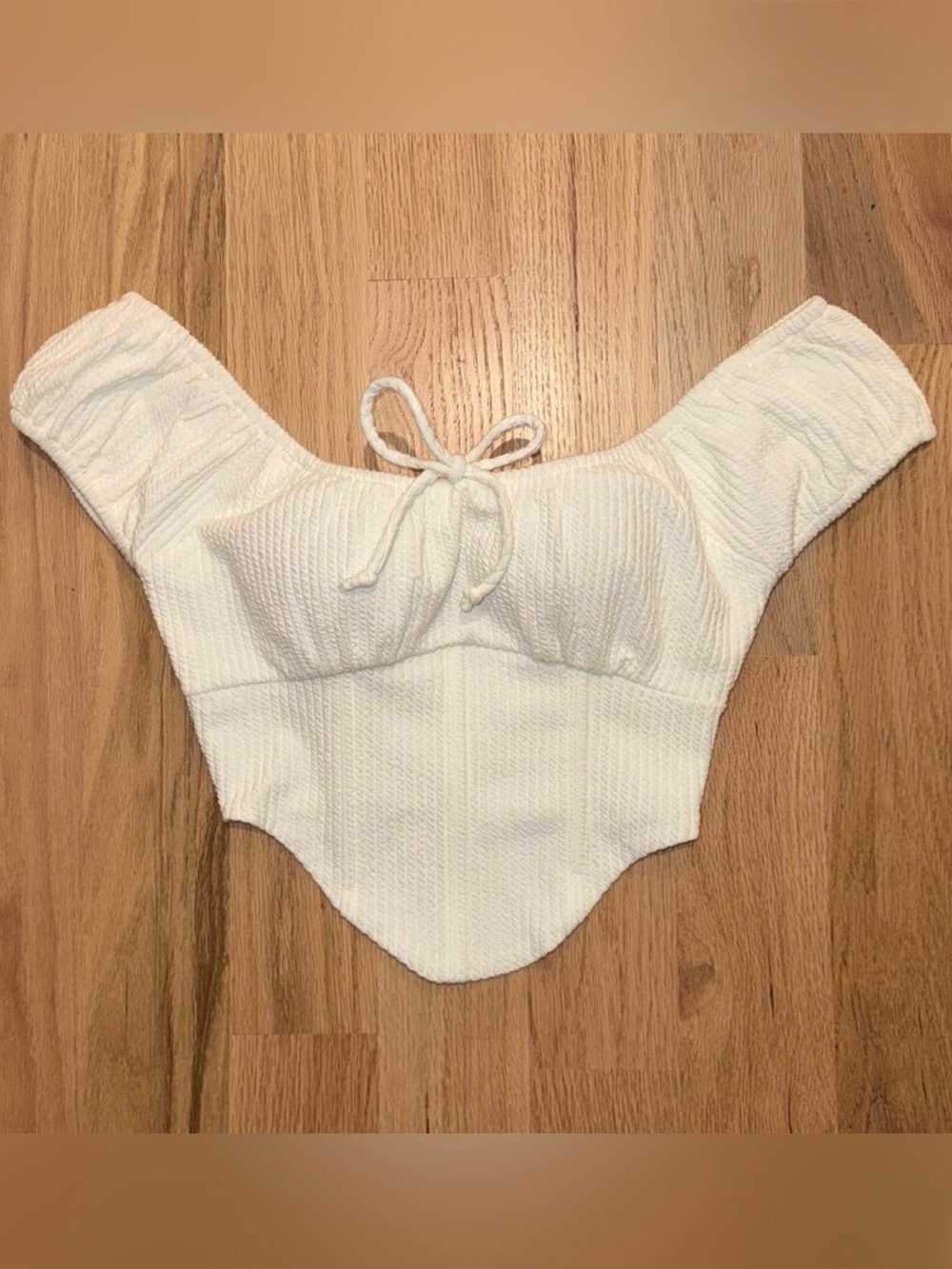 White Off-Shoulder Textured Corset Top